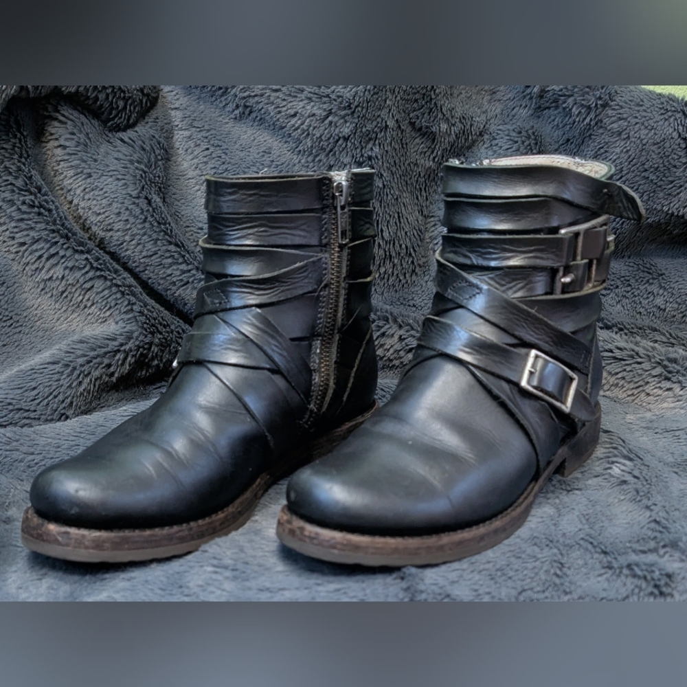 Frye Black Ankle Boots with Buckle Straps